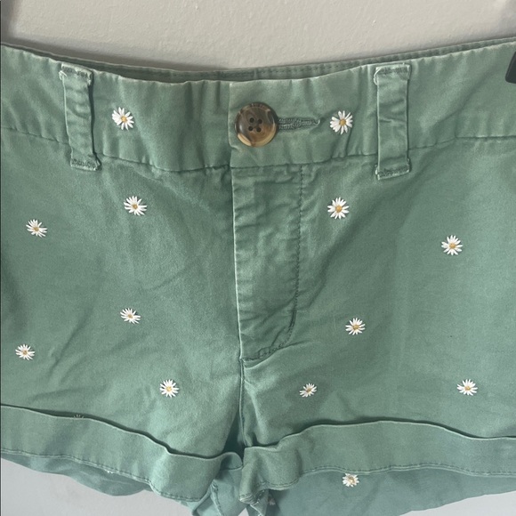 Old Navy Green Women's Shorts with White Daisy Embroidery Size 2 - Picture 2 of 7